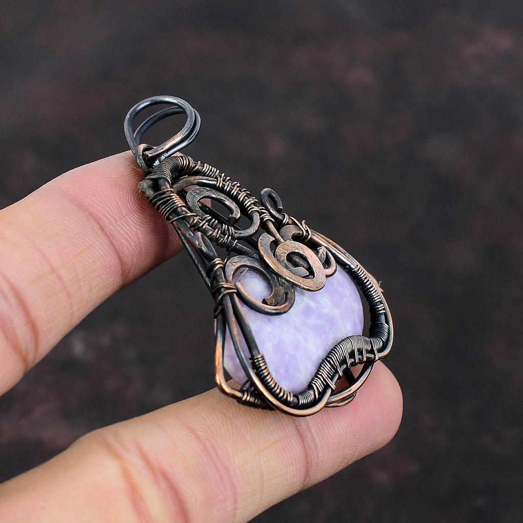 Подвеска из лепидолита, кулон в медной проволоке, кулон из лепидолита, ювелирные изделия из драгоценных камней, удивительный кулон, медные украшения, кулон ручной работы, подарок на годовщину