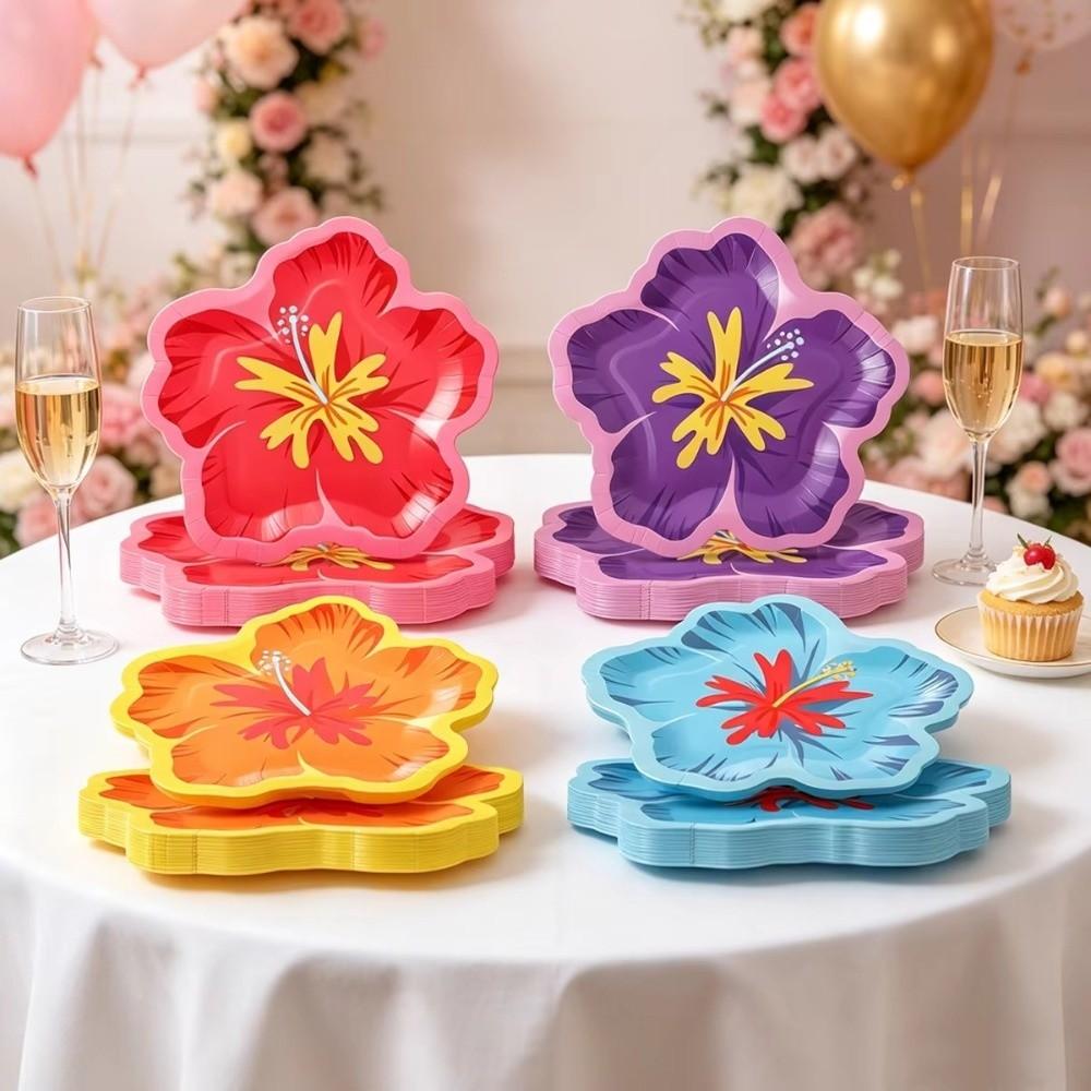 10Pcs Hibiscus Flower Pattern Hibiscus Paper Plates Paper Disposable Dessert Plates Single Use