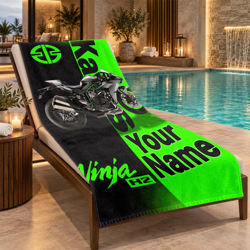 Custom Name Kawasaki Beach Towel Personalized Text Soft Towel Swimming Travel Bath Gift