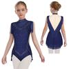 Girls Rhinestone Dance Leotard - Sparkling Mock Neck Bodysuit with Sheer Mesh & Tassel Skirt, Invisible Zipper Back