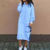 Women's Long Sleeve Casual  Hoodie Sweatshirts Side Slip  Pullover Dress With Pocket