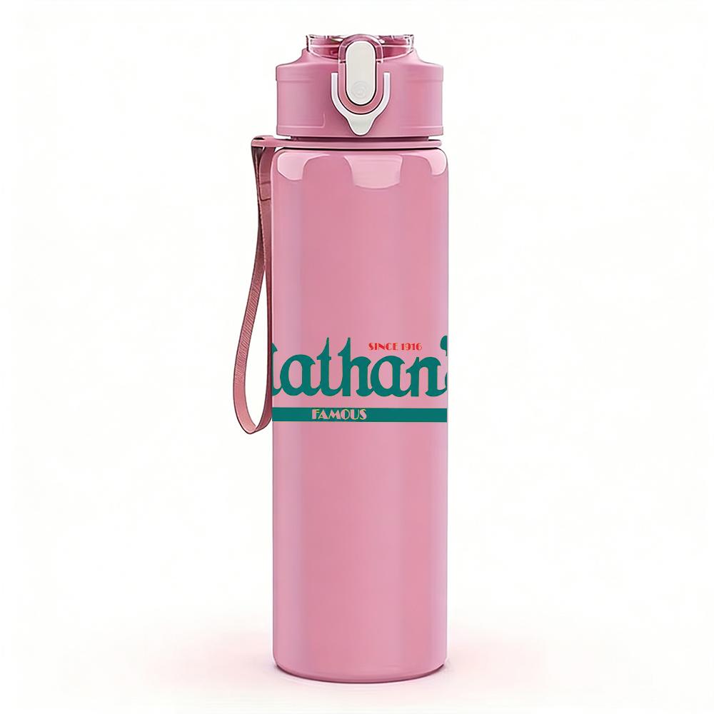 1PC Nathan's Hot Dog Retro Brand Text Print 750ml Portable Sports Water Bottle Leakproof Gym Outdoor Travel Drink Cup