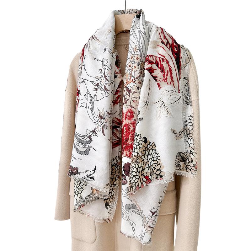 Trendy Sweet Literary and Artistic Style Printed Silk Scarf Female Elegant Fashion Temperament Thin Air-conditioned Room Scarf