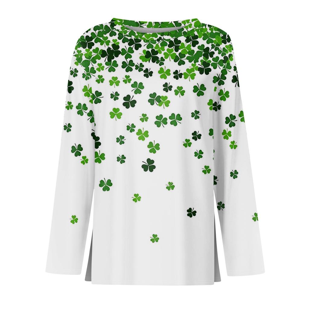 Женская модная повседневная свободная футболка с разрезом и круглым вырезом с длинным рукавом с принтом, женский топ