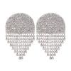 S925 silver needle fashion temperament full diamond fringed stud earrings female personality exaggerated long earrings banquet earrings