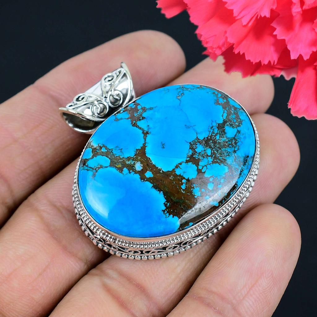 Turquosie Gemstone Pendant Solid 925 Sterling Silver Pendant Jewelry Gift For Unisex