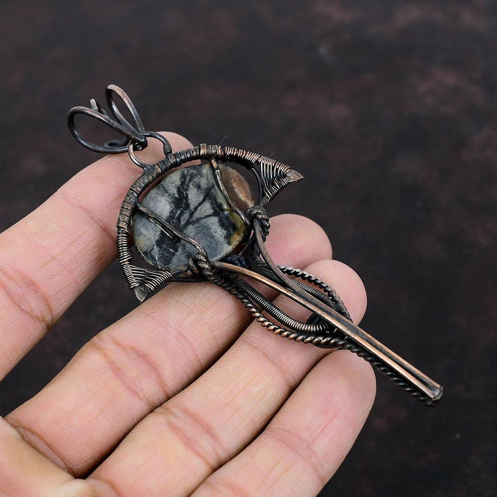 Кулон Пикассо из яшмы, медная проволока, кулон, ювелирные изделия ручной работы в стиле бохо, очень красивый кулон с драгоценным камнем, удивительный медный ювелирный подарок для мамы