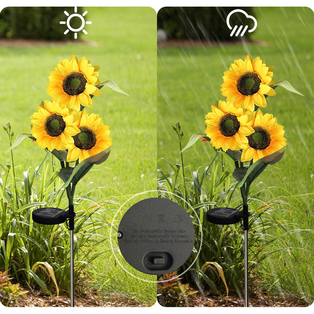 Солнечные фонари Подсолнухи Садовые Имитация цветов Уличные Водонепроницаемые Колышковые фонари Двор Цветочная клумба Дорожка Патио Веранда Декор