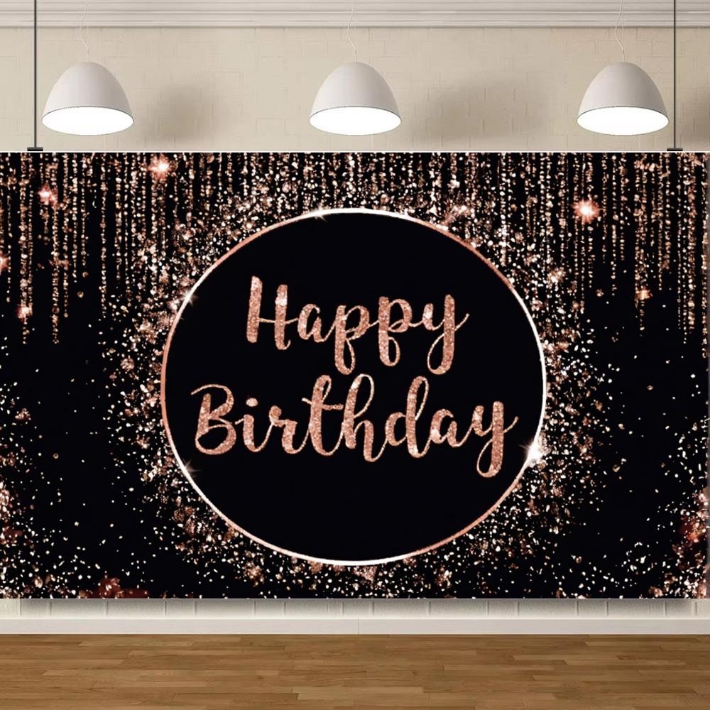 Черный Розовый С Днем Рождения Фон Розовое Золото Блестящий Воздушный Шар Декор Для Вечеринки Семейный Портрет Фото Фон Декор Для Дня Рождения