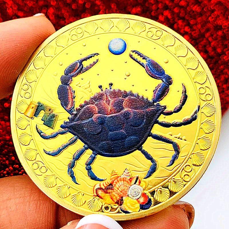 Twelve zodiac signs, color printing, Scorpio, gold-plated color printing commemorative medal, Gemini of love, decorative gold coin, Libra coin