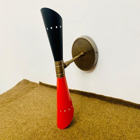 Настенный Бра Середина Века 1950-х Черно-Красная Латунь Итальянский Настенный Бра Diabolo Светильник Лампа