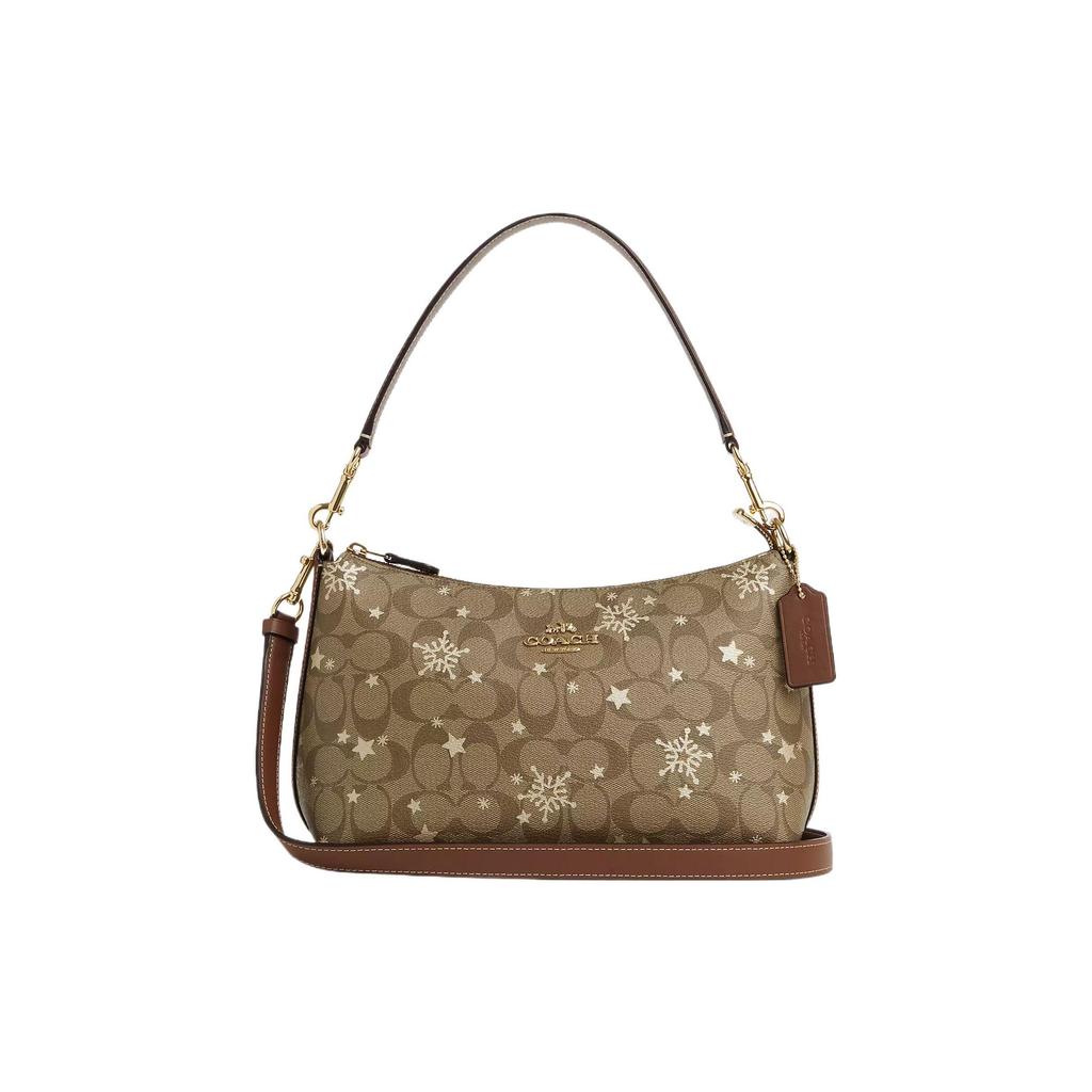 Coach Clara 26 Classic Monogram Large Capacity Snowflake Print Color Block Signature Coated Canvas Smooth Leather Shoulder Bag CN688-IMWD9