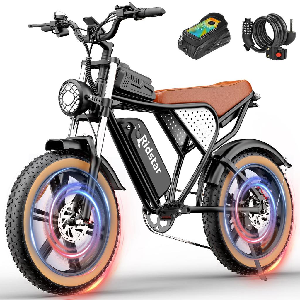 Ridstar Q20 1000 Вт мотор 48V20AH съемный аккумулятор 20 * 4,0-дюймовая интегрированная шина колеса 7-скоростной 45 км/ч коричневый городской дорожный электрический велосипед