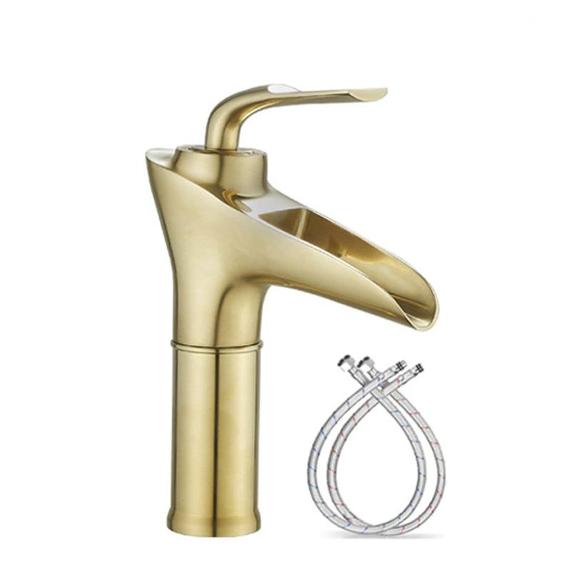 Brushed Gold Bathroom Faucet Brass Basin Faucet Sink Faucet Cold & Hot Water Mixer Sink Tap  Deck Mounted  Lavotory Faucet Tap