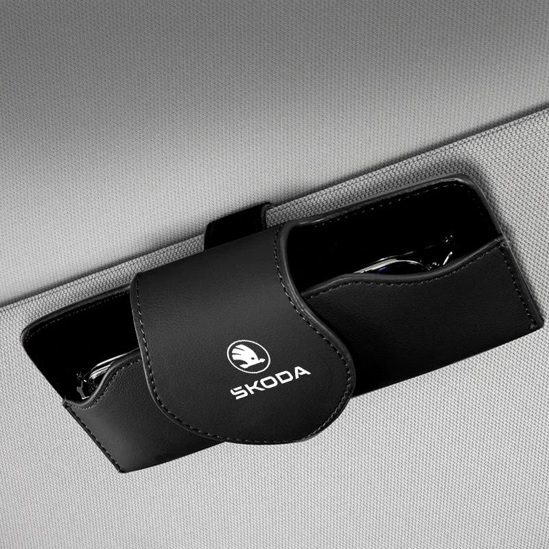 Car Sunglasses Holder Glasses Clip Card Clamp Storage Box For Skoda Fabia Superb Yeti Octavia Enyaq Rapid Kodiaq Kamiq Karoq A4  HJ1