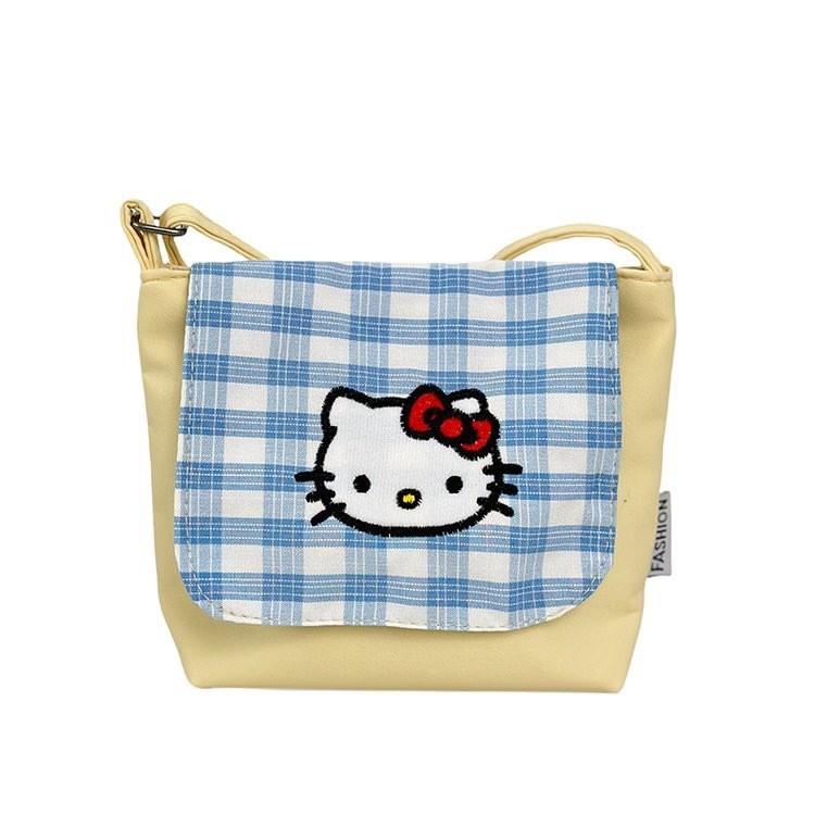 Hello Kitty Fashion Crossbody Bag With Plaid Pattern And Nylon Material For Women