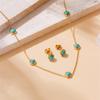 DIEYURO 316L Stainless Steel Turquoise Simplicity Golden Necklace Earrings For Women 2024 New Fashion Jewelry Set Party Gifts