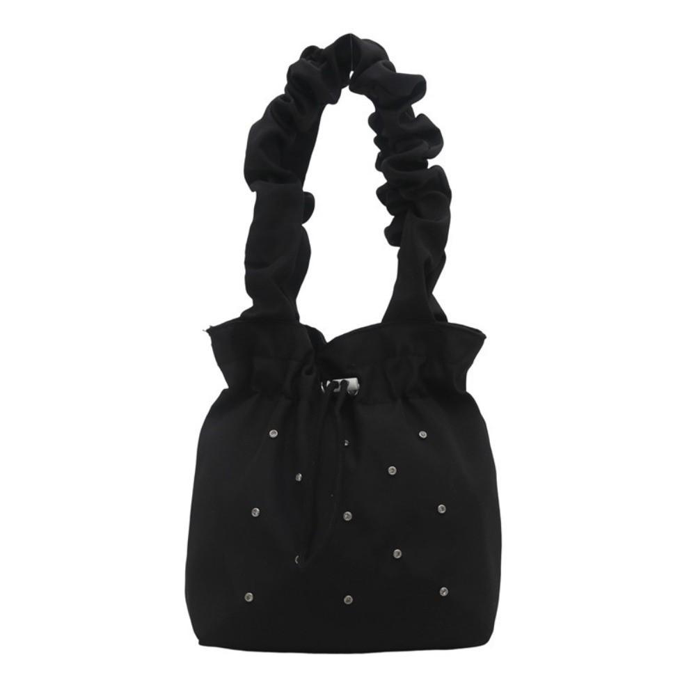 Large Capacity Pleated Tote Bag Versatile Drawstring Handbag Korean Nylon Shoulder Bag Women's