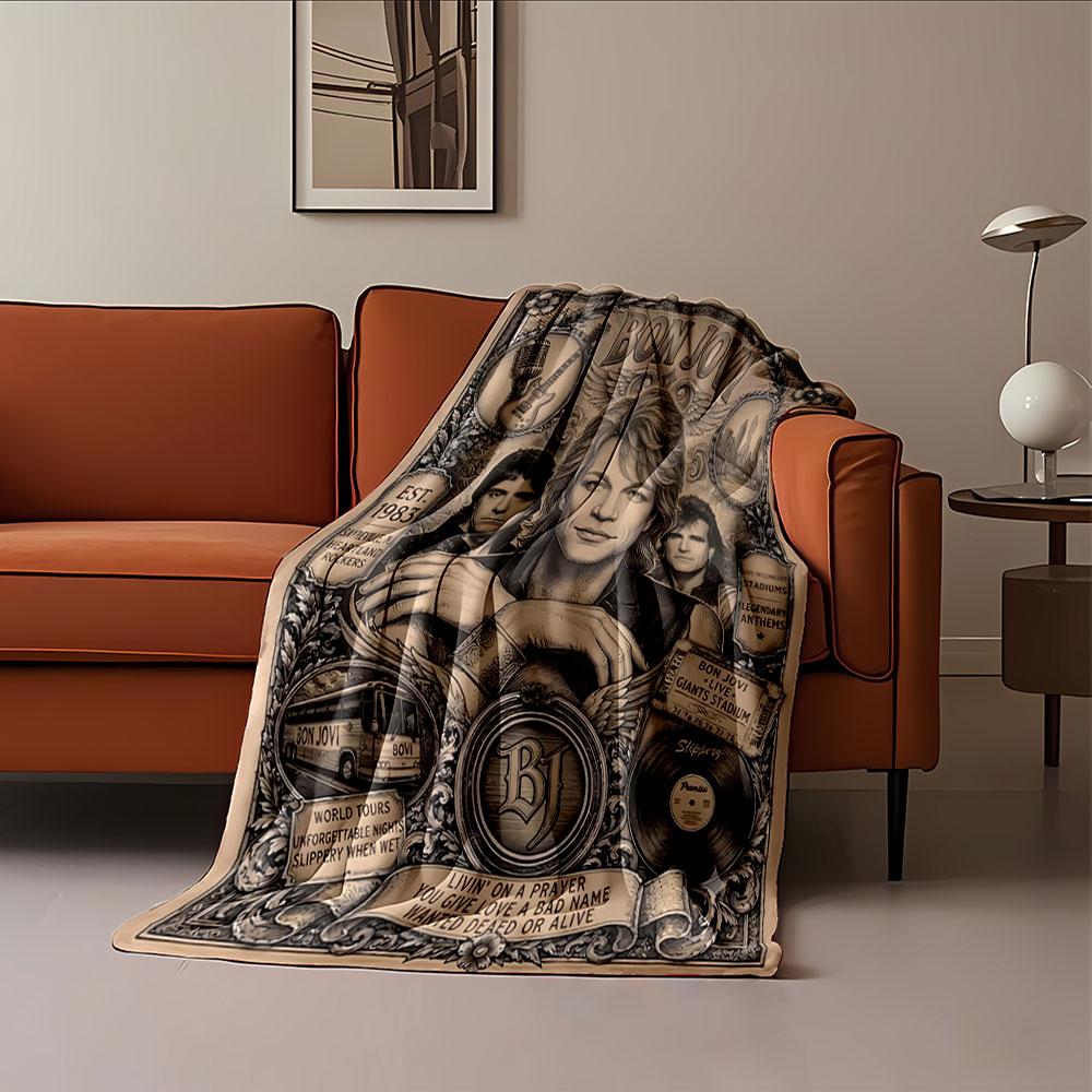 Bon Jovi Vintage Art Blanket for all seasons blanket lunch break throw gift
