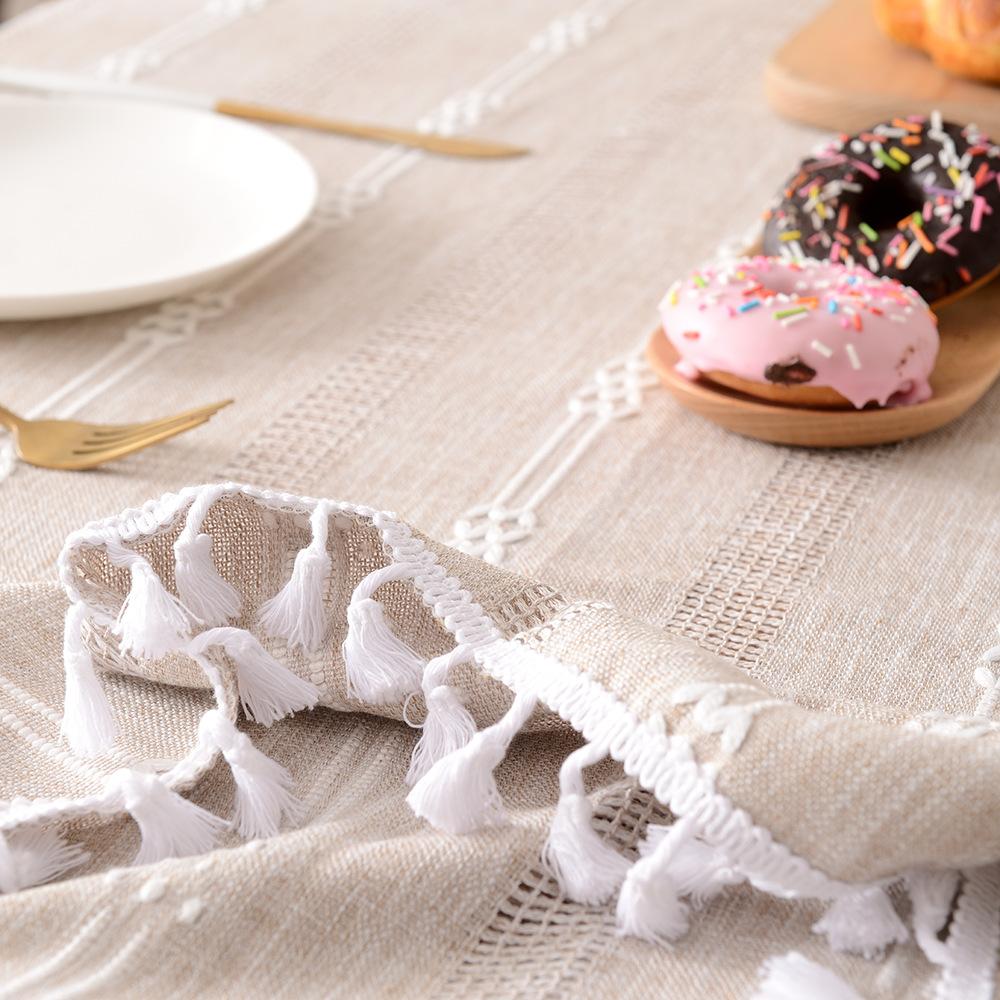Cotton Linen Tablecloth Tassel Lace Table Cloth Ins Style Coffee Table Cloth Non-Slip Linen Picnic Tablecloth