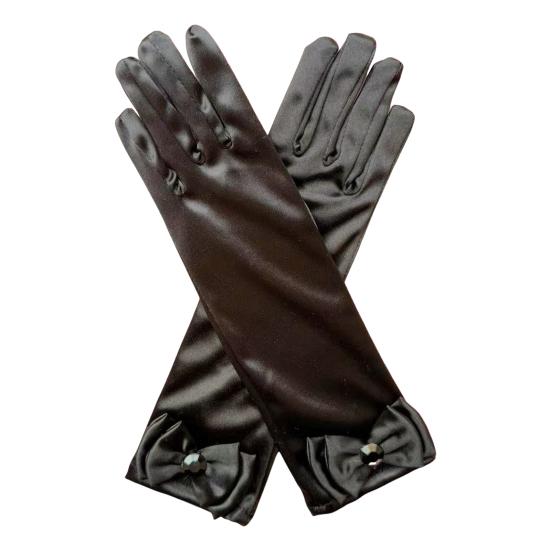 1 Pair Kids Gloves Rhinestones Inlaid Bowknot Decor Bright Color Gloves Performance Stage Princess Gloves