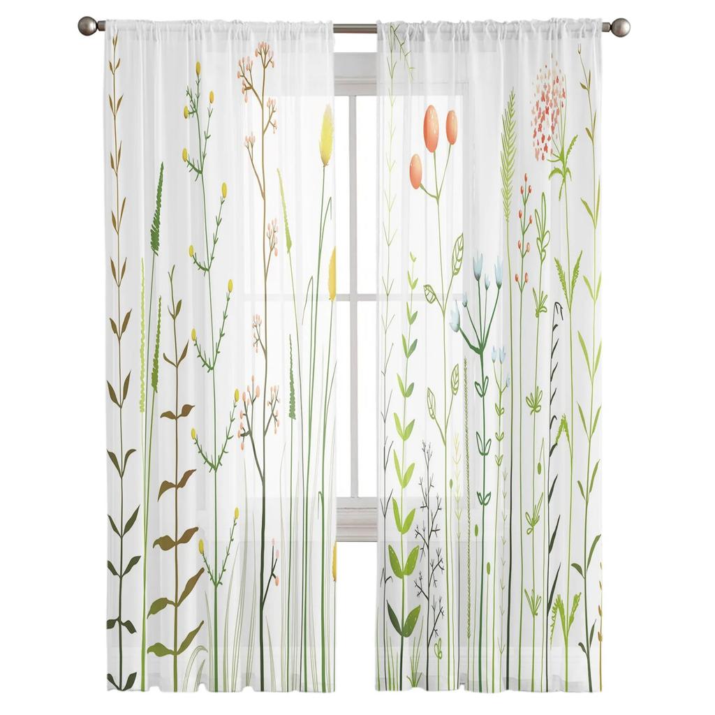 Weeds Fruits Leaves Flowers Branches Tulle Curtains for Living Room Kitchen Bedroom Sheer Tulle for Cafe Hotel Modern Home Decor