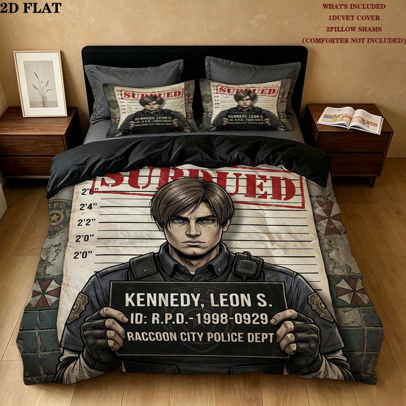 Resident Evil Pattern Bedding Quilt Set Quilt Cover Pillowcase Home Birthday Gift(1 * duvet cover + 2 * pillowcase, without core)