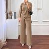 2023 Autumn/Winter Women's Long-Sleeve Top & Wide-Leg Pants Solid Color 2-Piece Casual Sportswear Set