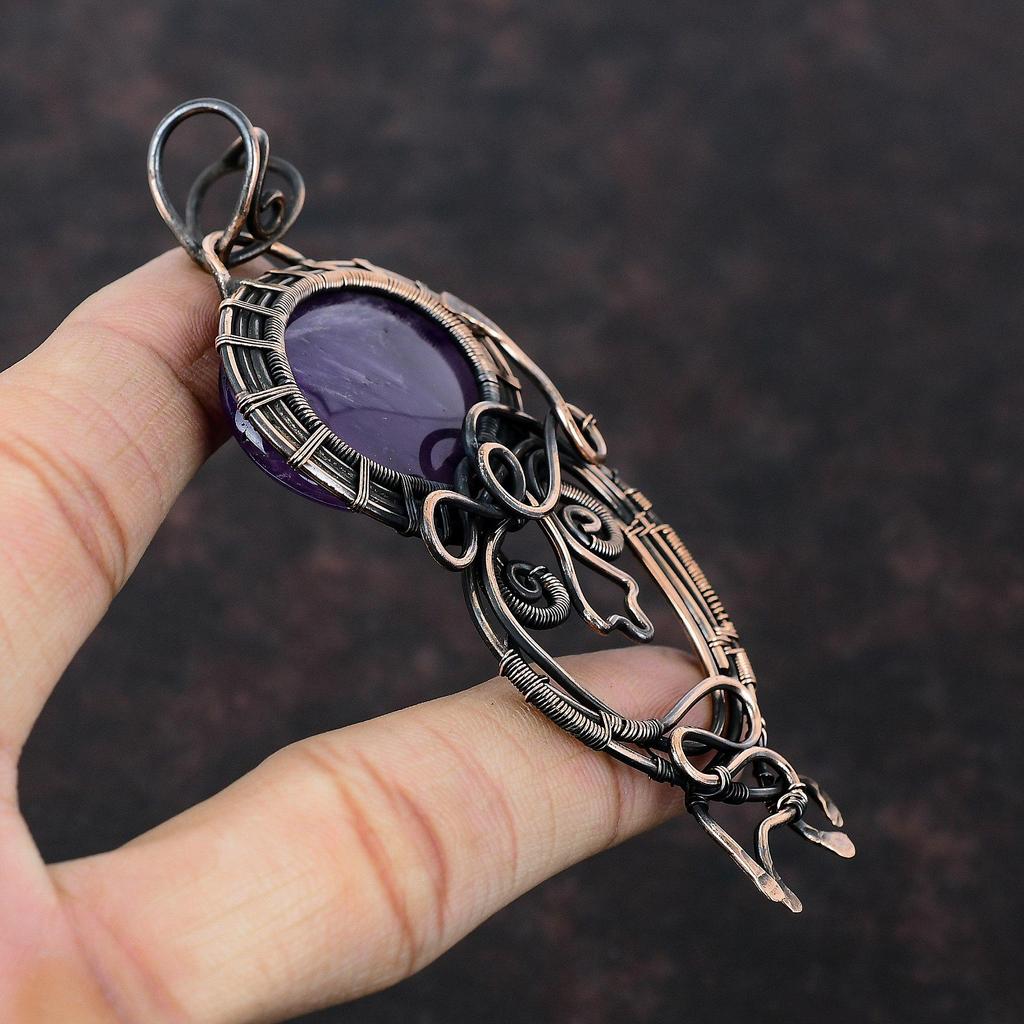 African Amethyst Pendant Copper Wire Wrapped Pendant Gemstone Pendant Unique Copper Design Jewelry Handmade Wire Wrap Jewelry Gift For Women