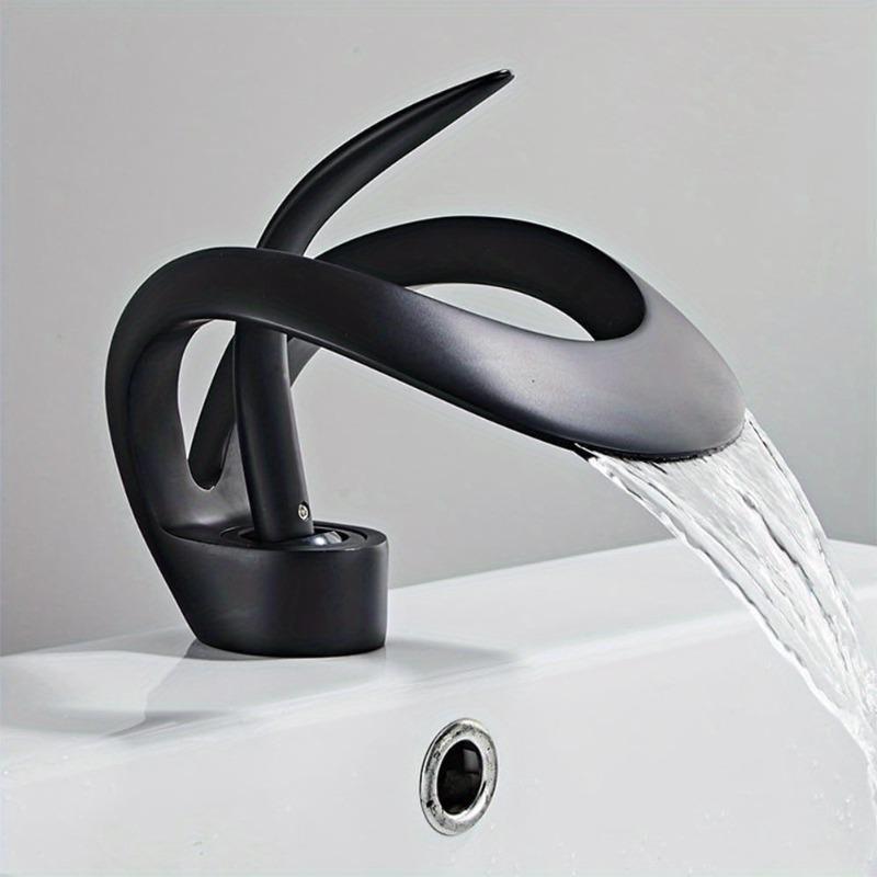 Beautiful and Functions Single Handle Bathroom Sink Faucet, Waterfall Curved Shape Design Single Hole Lavatory Faucet Basin Mixer Tap