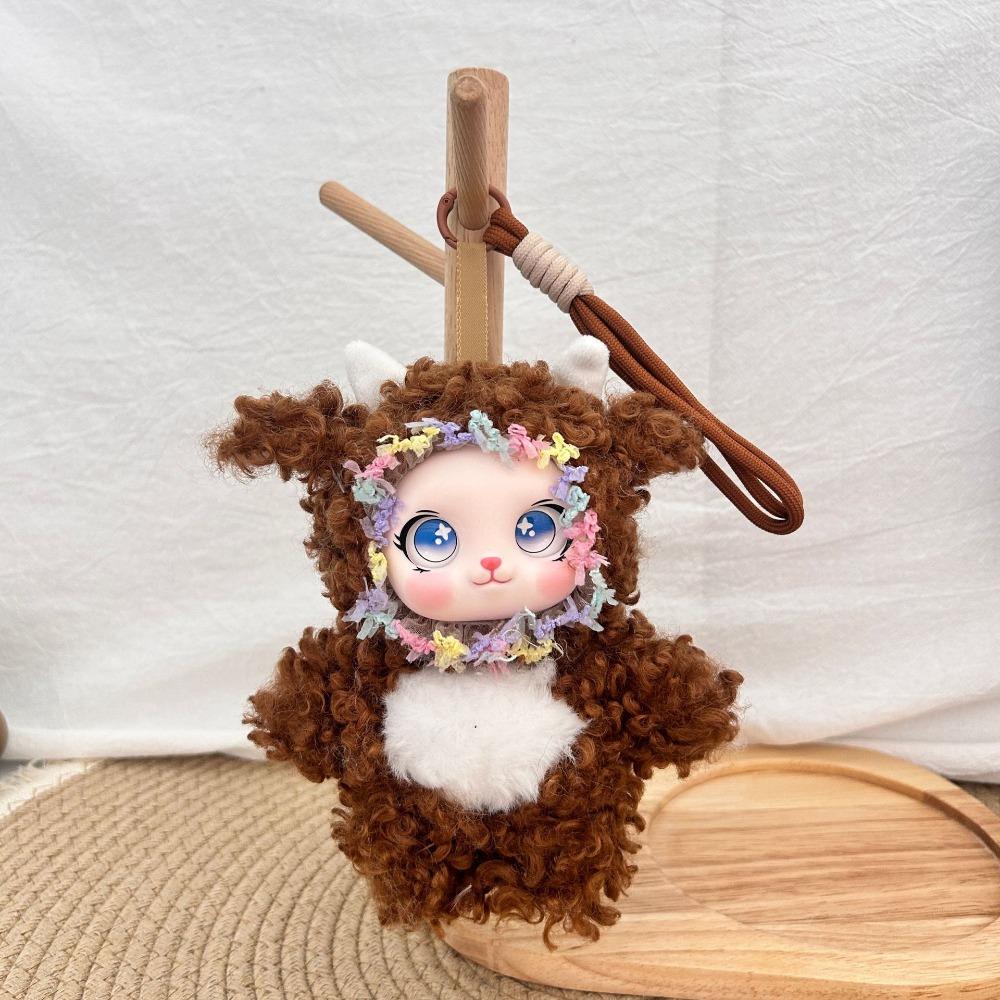 Fluffy Plush Cute Curly Rabbit Plush Charm Soft Vinyl Face Bunny Doll Pendant Gift for Friends