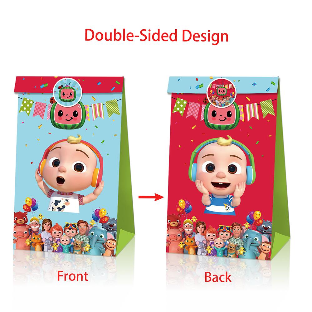 24Pcs Cocomelon Birthday Party Gift Bags With 36 Stickers For Kids Party