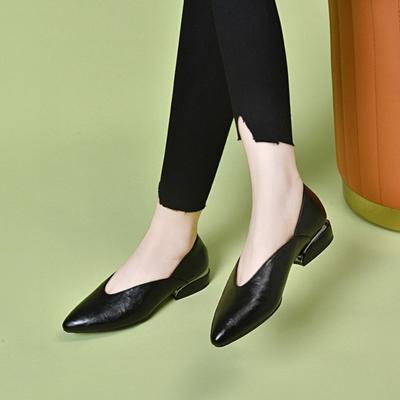 Тупой носок неглубокий вырез туфли-лодочки женские весенние новые простые и щедрые две высоты одна педаль рабочая обувь