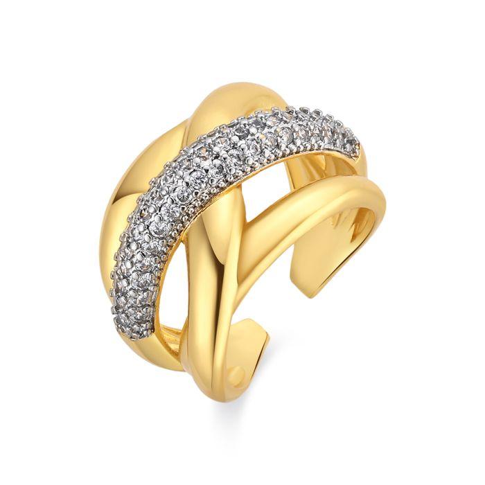 Anneau - LUXENTER - Prukah - Plaqué or 18 carats - Oxyde de zirconium - Largeur 16,4 mm