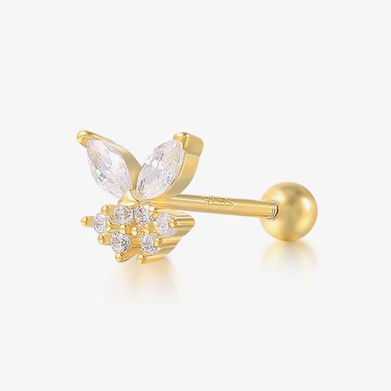 Пирсинг S925 Стерлинговое Серебро Штанга для Пирсинга Кости Уха Серьга-Гвоздик Серьга-Гвоздик Циркон Украшение для Тела Серьга для Уха Цветок Снежинка Серьга-Гвоздик