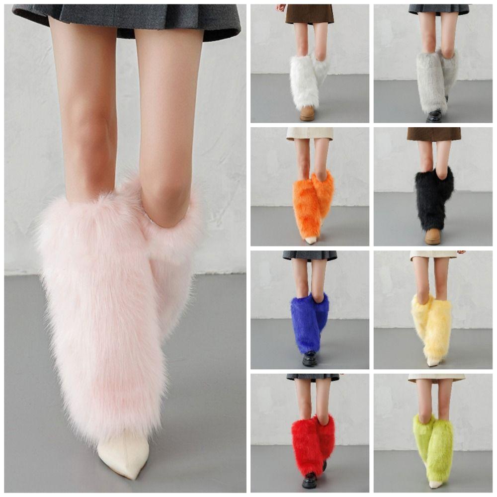 Y2K Furry Leg Warmers 40cm Long Tube Sock Foot Cover Lolita Boots Cover JK