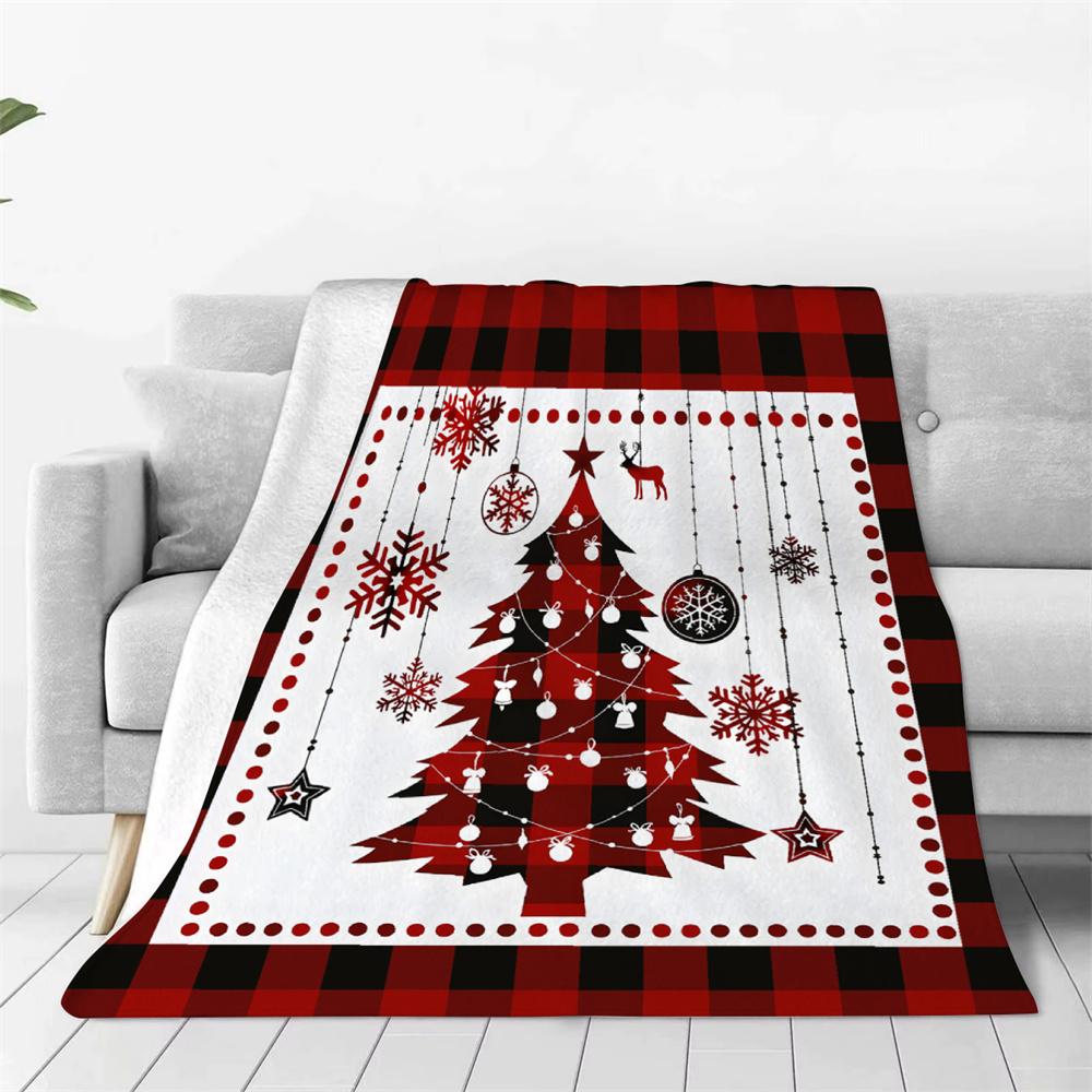 Рождественский плед Мягкий клетчатый Олень Елка Снежинка Принт Фланелевый плед Все сезоны для дивана Кровать Комнатный декор