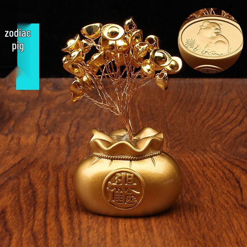 Prosperity Money Bag Ornament: Daily Income Gold Tree, Creative Desktop Decor, New Home Entrance, Hall & Car Gift.