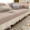Chenille Pearl Lace Edge Sofa Cover Four Seasons Universal Couch Cushion French Retro Sofa Cover Anti Slip Solid Color Sofa Mat