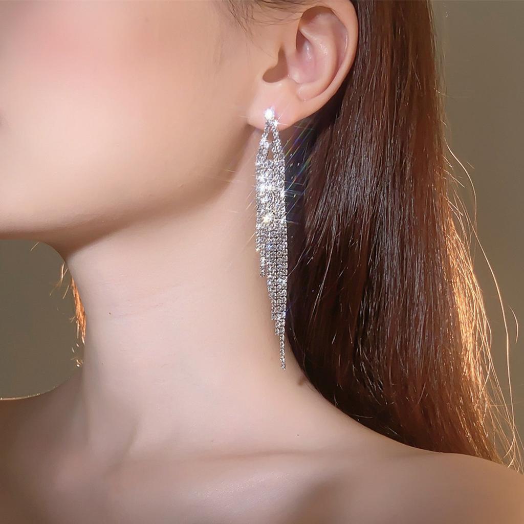 Senior Sense Of Luxury Super Flash Ab Rhinestone Long Tassel Earrings Female Fashion Temperament Earrings