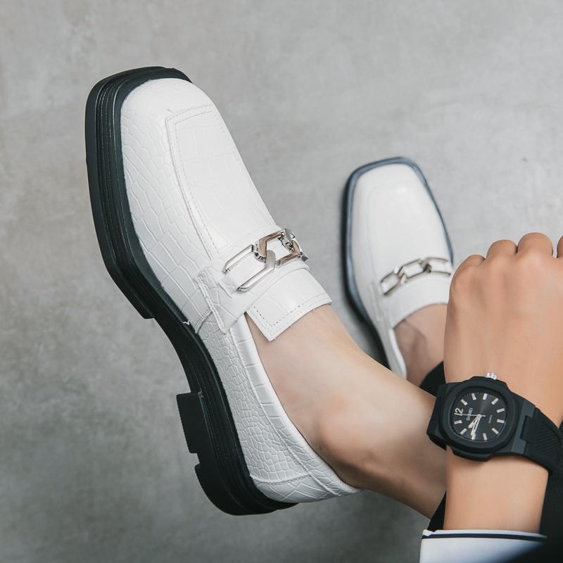 Мужские лоферы-пенни Белые классические туфли Свадебные Толстая подошва Увеличение роста Повседневные Коричневая кожа Туфли для выпускного вечера Вечеринки Диско Большой размер