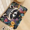 1pc Wildflower Raccoon Oil Painting Doormat, Flannel Material, Thick Pile Filling - Sponge Thickness 1.02 Cm, Non-Slip, Wear-Resistant, Machine Washab