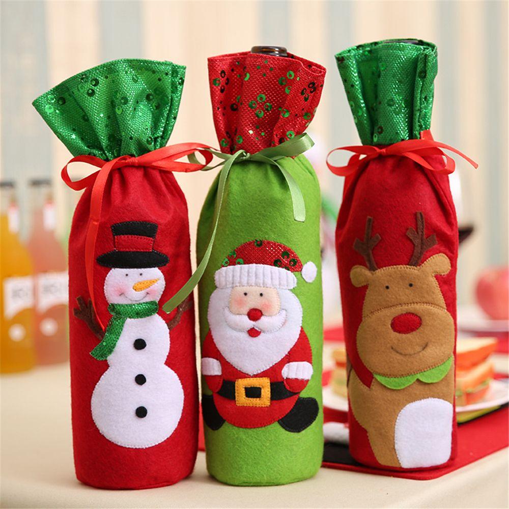 Colorful Snowman Santa Claus Champagne Package Dinner Table Decor Christmas Wine Bottle Cover Bag
