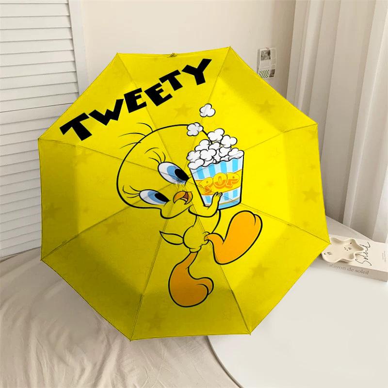 1PC Warner Tweety Popcorn Automatic Open/Close Umbrella with Windproof, 11-Rib Sturdy Canopy, Durable Ribs1228A