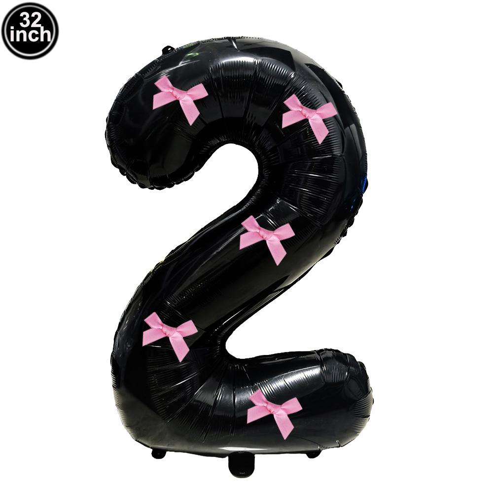 32inch Aluminum Film Black Bow Number Balloons Ribbon Bows Balloons for Birthday Decoration Supplies Anniversary Number Balloons
