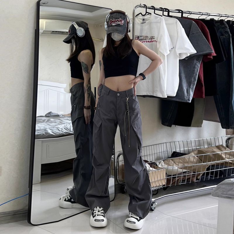 Весенне-летние брюки карго американского стиля для женщин, свободные, в стиле hot girl, вдохновленные ретро, микроклеш, прямые, повседневные длинные брюки
