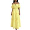 Women Off Shoulder Tiered Maxi Dress Smocked Waist Puff Sleeve Casual Summer Vacation Dress