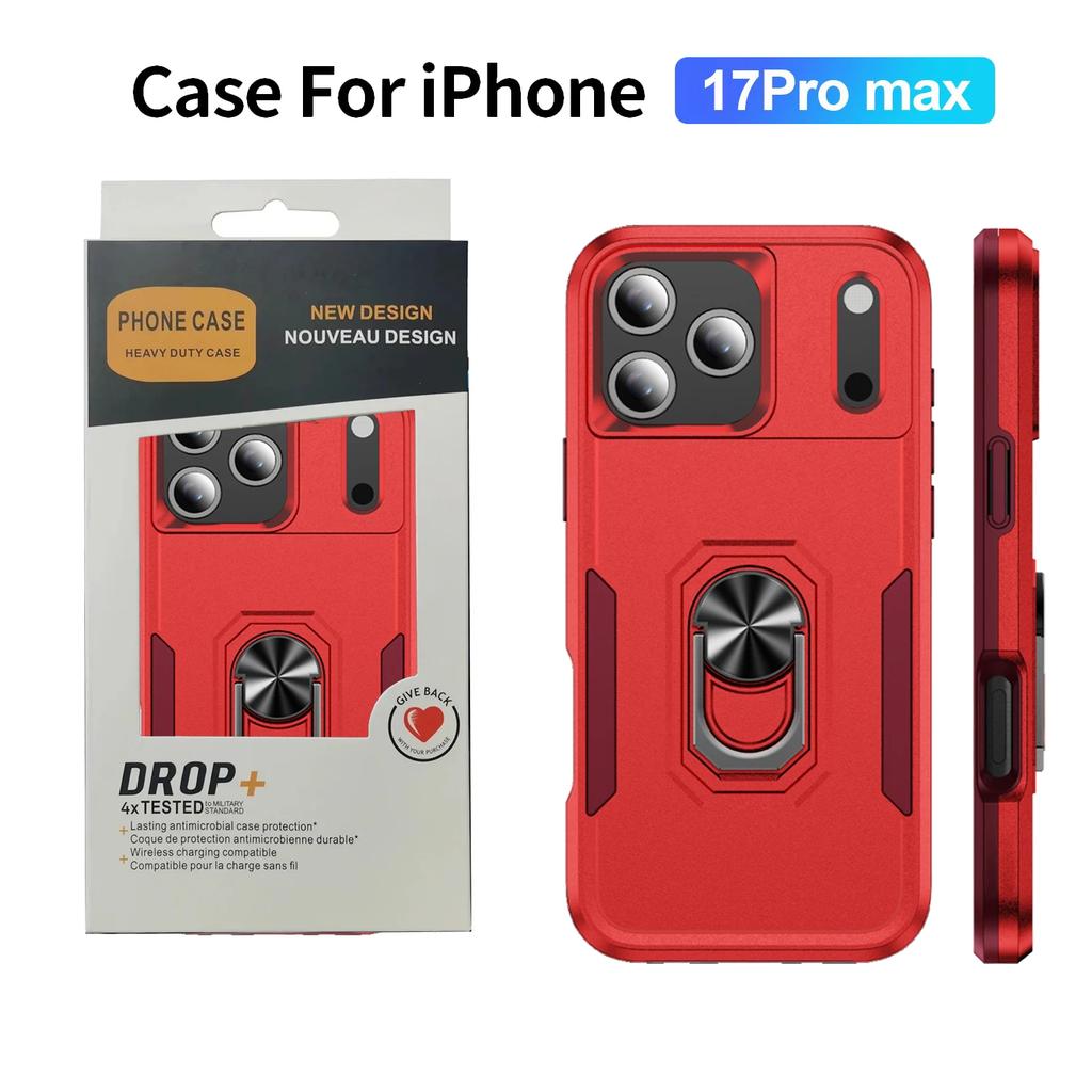 Прочный автомобильный магнитный гибридный защитный чехол для IPhone 17 Air 16E 15 14 Plus 13 12 Pro Max 360° вращающийся металлический кольцо-подставка Жесткая крышка