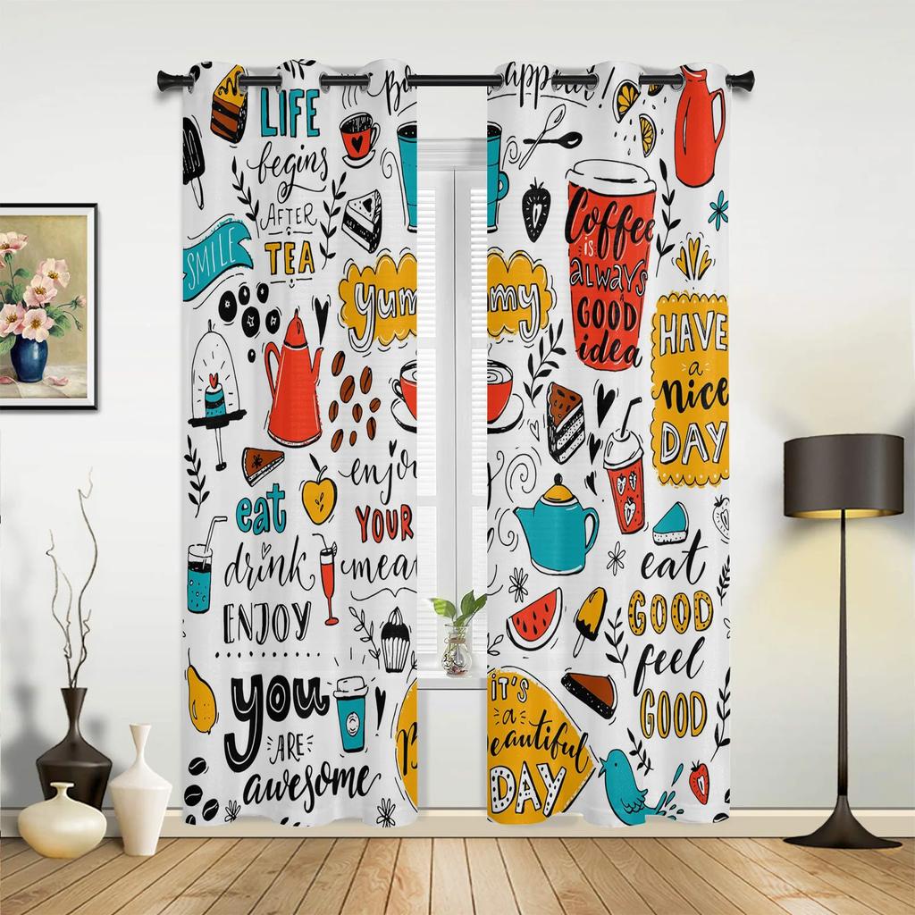 Кофейная чашка, торт, конфеты, современные шторы для зала, гостиной, кухни, спальни для мальчиков и девочек, длинные шторы для окон, декор для дома