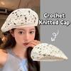 Japanese Style Flower Hat Thin Crochet Knitted Cap Painter Hat Hollowed Out Beret  Women